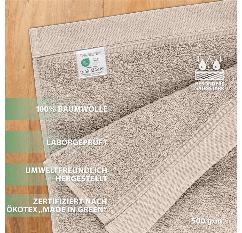 Hausfelder Saunatuch Saunatücher Set 2er 100x200cm XXL Baumwolle Premium 500g/m² Beige, Baumwollfrottee (2-St), Mit Aufhängeschlaufen, saugstark Bild 2