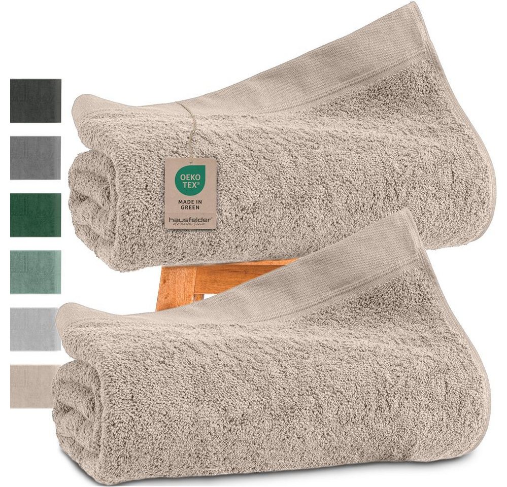 Hausfelder Saunatuch Saunatücher Set 2er 100x200cm XXL Baumwolle Premium 500g/m² Beige, Baumwollfrottee (2-St), Mit Aufhängeschlaufen, saugstark Bild 3