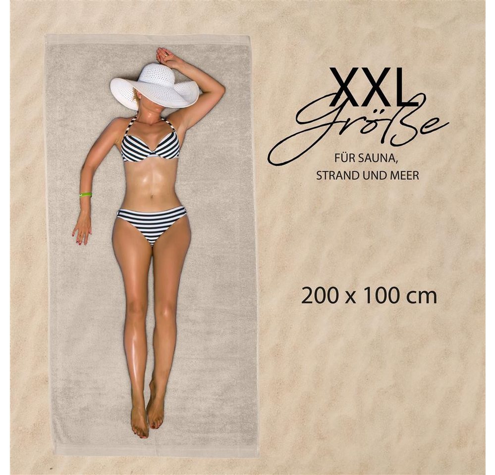 Hausfelder Saunatuch Saunatücher Set 2er 100x200cm XXL Baumwolle Premium 500g/m² Beige, Baumwollfrottee (2-St), Mit Aufhängeschlaufen, saugstark Bild 5