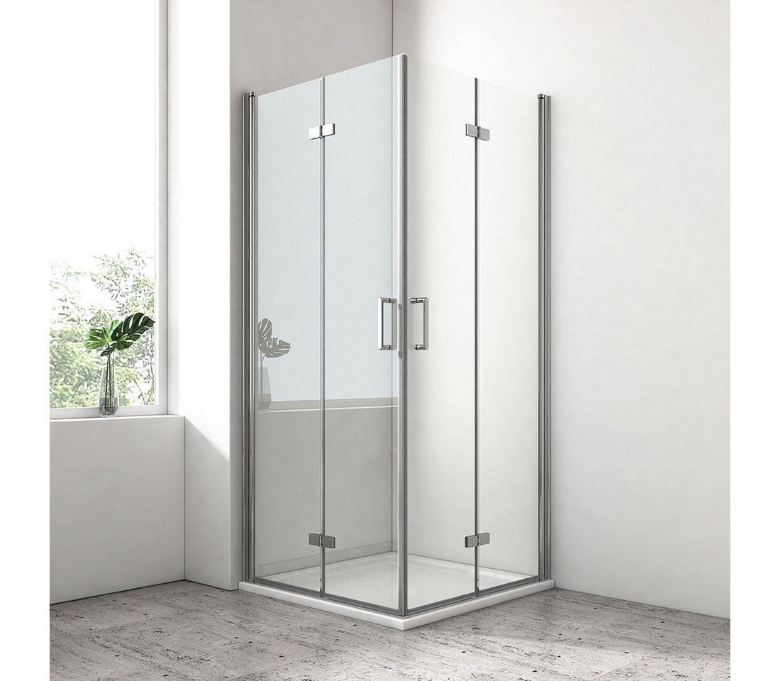 EMKE Eckdusche Duschkabine Falttür Eckdusche 195 cm mit Hebe-Senk-Mechanismus, BxT: 80x80 cm, Sicherheitsglas, set, 6mm Einscheibensicherheitsglas,180º doppelt Falttüren Duschabtrennung