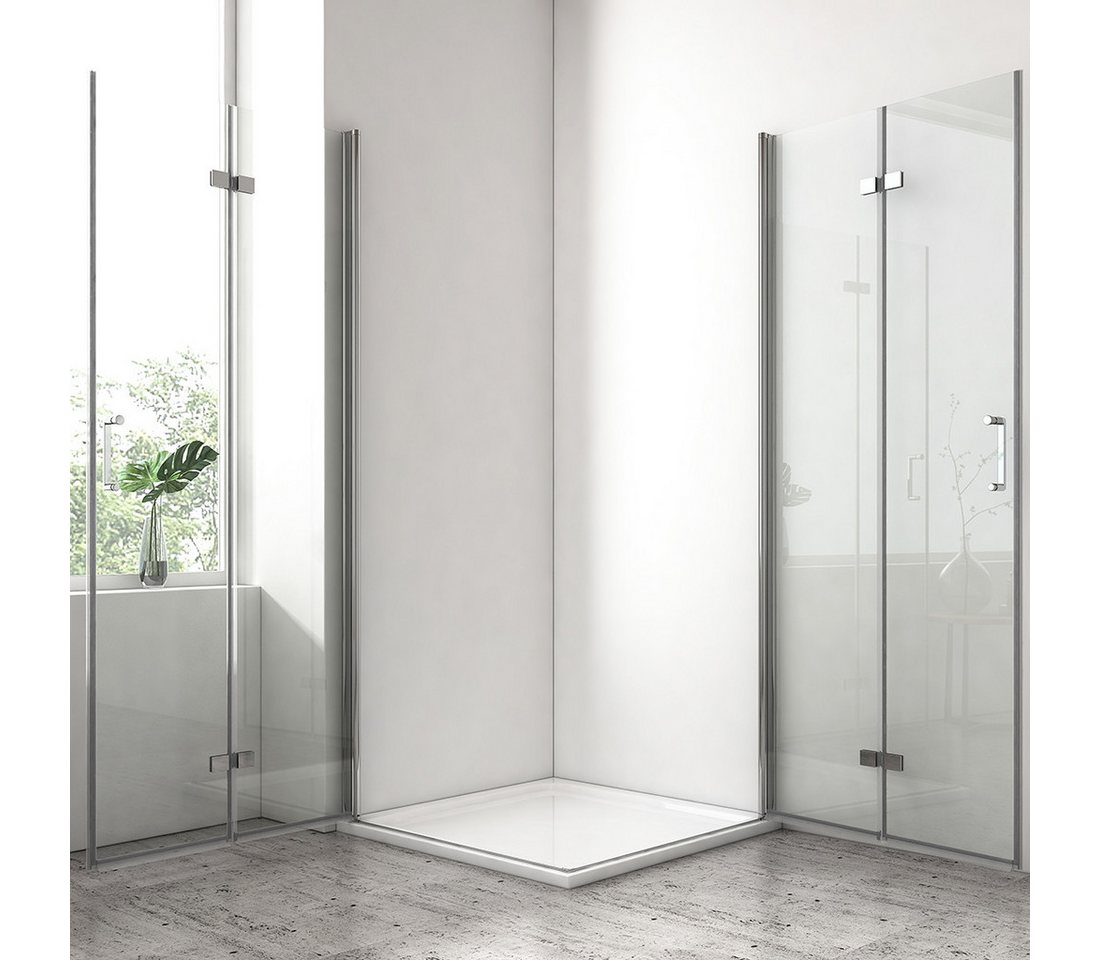 EMKE Eckdusche Duschkabine Falttür Eckdusche 195 cm mit Hebe-Senk-Mechanismus, BxT: 80x80 cm, Sicherheitsglas, set, 6mm Einscheibensicherheitsglas,180º doppelt Falttüren Duschabtrennung Bild 2