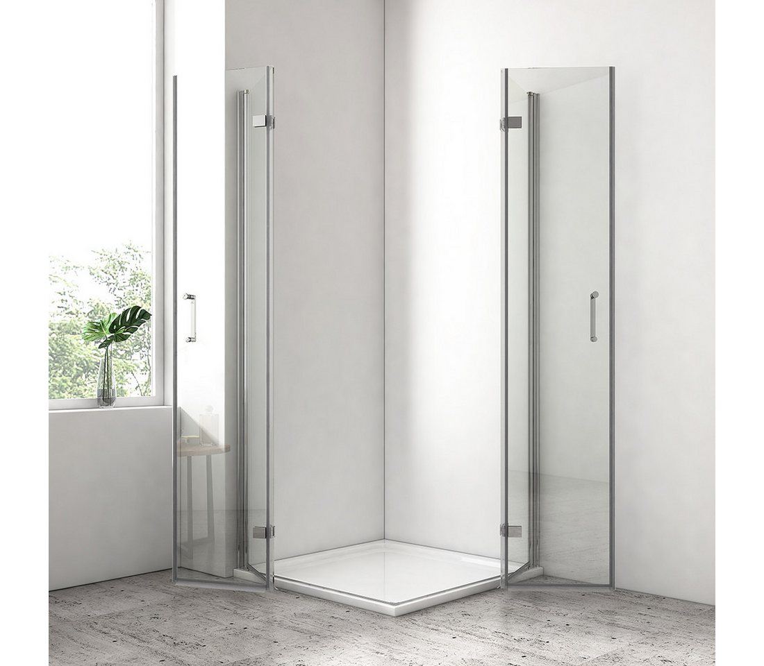 EMKE Eckdusche Duschkabine Falttür Eckdusche 195 cm mit Hebe-Senk-Mechanismus, BxT: 80x80 cm, Sicherheitsglas, set, 6mm Einscheibensicherheitsglas,180º doppelt Falttüren Duschabtrennung Bild 3