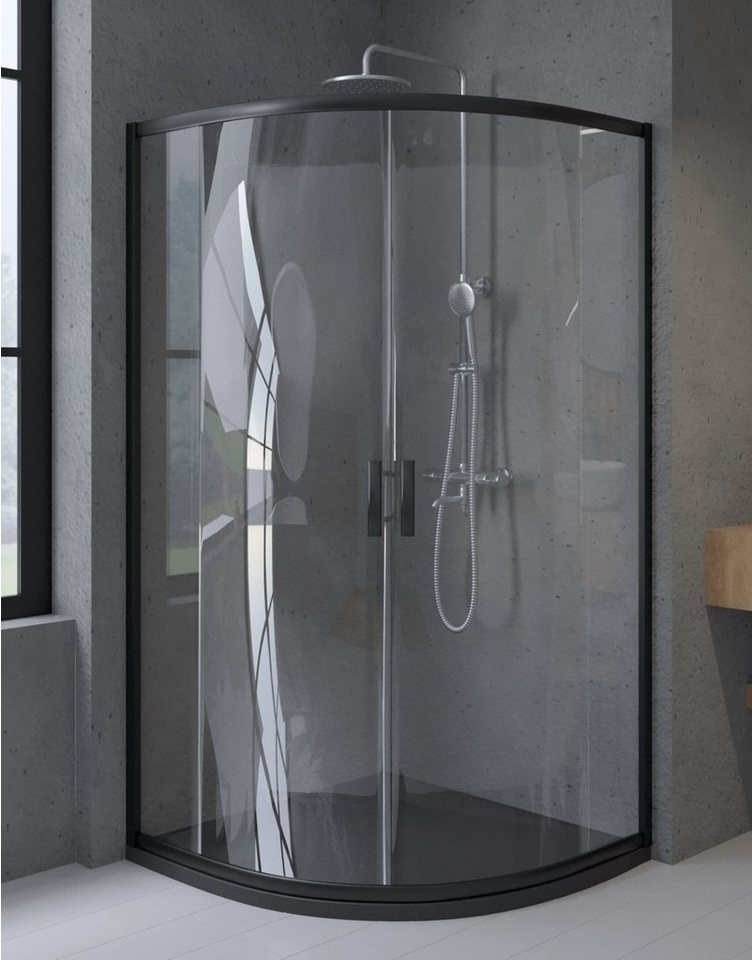 KOLMAN Komplettdusche VIDAR Schwarz & Duschkabine Viertelkreis HELA Schwarz 90x90 190 cm, BxT: 90x90 cm