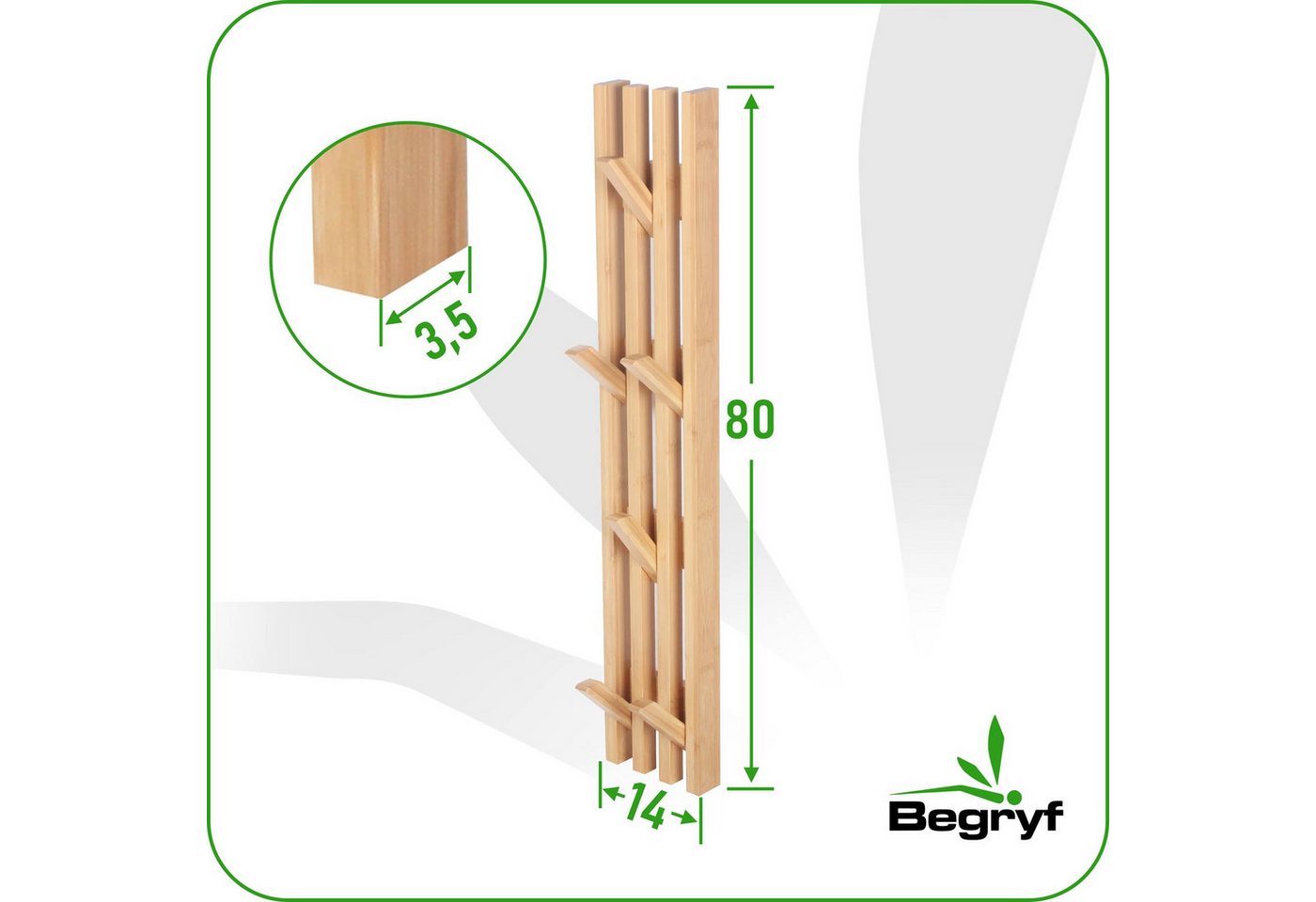 BEGRYF Wandgarderobe Bambus Natur 14 x 3,5 x 80 cm (1 St), 4 Haken, zur Wandmontage Bild 2