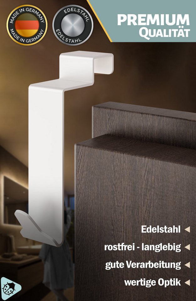 Lindenstein Türhaken Türgarderobe Edelstahl, Türen, (Packung, 6-St., 6), Ohne Bohren, rostbeständig, formstabil, belastbar Bild 3