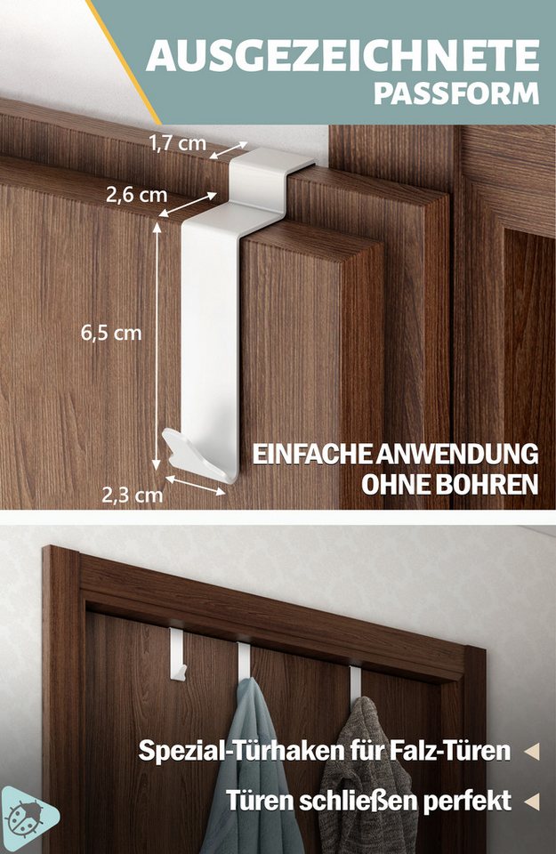 Lindenstein Türhaken Türgarderobe Edelstahl, Türen, (Packung, 6-St., 6), Ohne Bohren, rostbeständig, formstabil, belastbar Bild 4