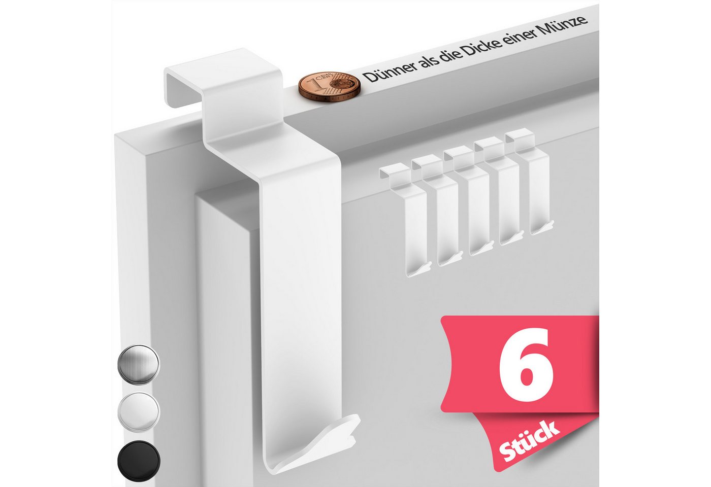 Lindenstein Türhaken Türgarderobe Edelstahl, Türen, (Packung, 6-St., 6), Ohne Bohren, rostbeständig, formstabil, belastbar Bild 5