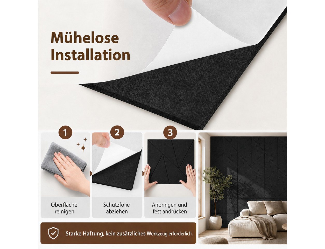 LEMLIT Akustikplatte Selbstklebende Akustikpaneele Quadratische Schallschutz Wand 12 Stück, (12er Set, 12-St., 30x30 cm), Für Schalldämmung Wandverkleidung, Studio Wohnzimmer Homeoffice Bild 2