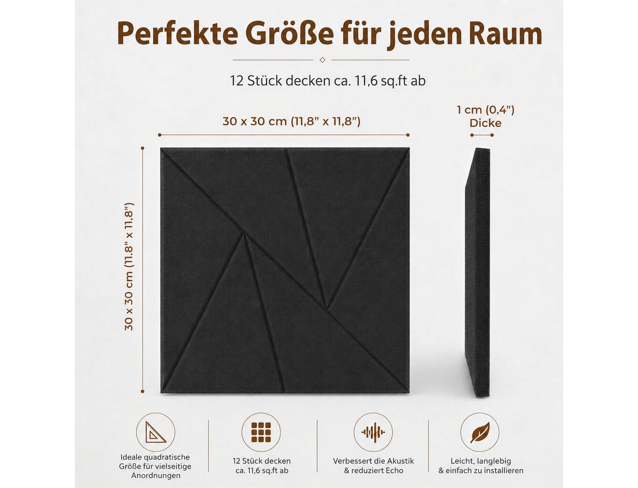 LEMLIT Akustikplatte Selbstklebende Akustikpaneele Quadratische Schallschutz Wand 12 Stück, (12er Set, 12-St., 30x30 cm), Für Schalldämmung Wandverkleidung, Studio Wohnzimmer Homeoffice Bild 5