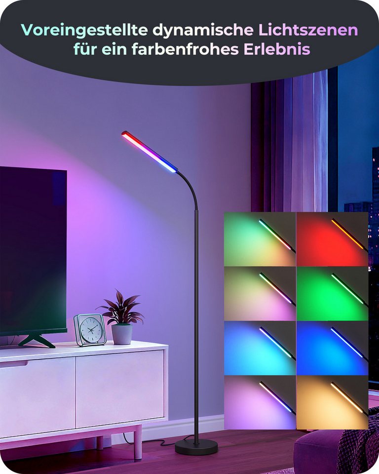 EDISHINE LED Stehlampe dimmbar, mit RGB Funktion, LED fest integriert, warmweiß, RGB Licht, mit RGB-Licht, Lampenkopf schwenkbar Bild 2