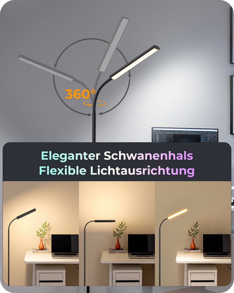 EDISHINE LED Stehlampe dimmbar, mit RGB Funktion, LED fest integriert, warmweiß, RGB Licht, mit RGB-Licht, Lampenkopf schwenkbar Bild 5