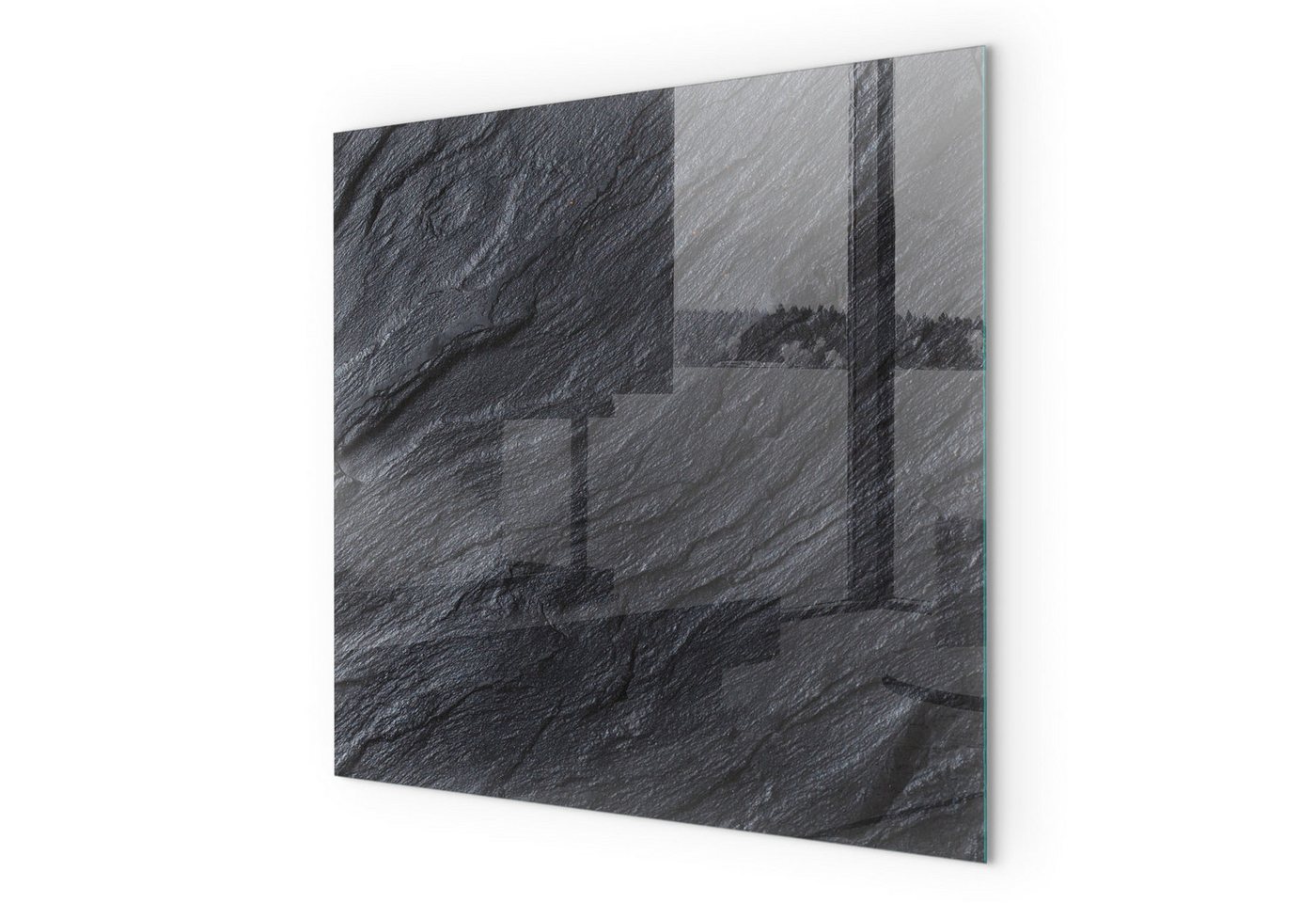 Decormat Bodenschutzplatte Hitzebeständige Glas Bodenschutzplatte für Kaminofen mit Motiv, Steinoberflächenstruktur, Schwarz