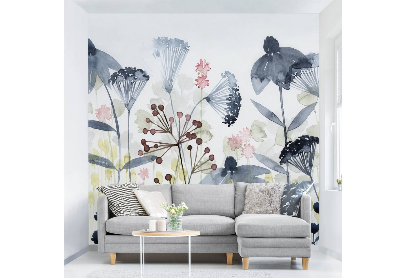 Bilderdepot24 Fototapete Blumen Wildblumen Aquarell Blumentapete Floral Natur Modern Kunst, Glatt, Matt, (Vliestapete inkl. Kleister oder selbstklebend), Wohnzimmer Schlafzimmer Küche Flur Motivtapete Vliestapete Wandtapete Bild 4