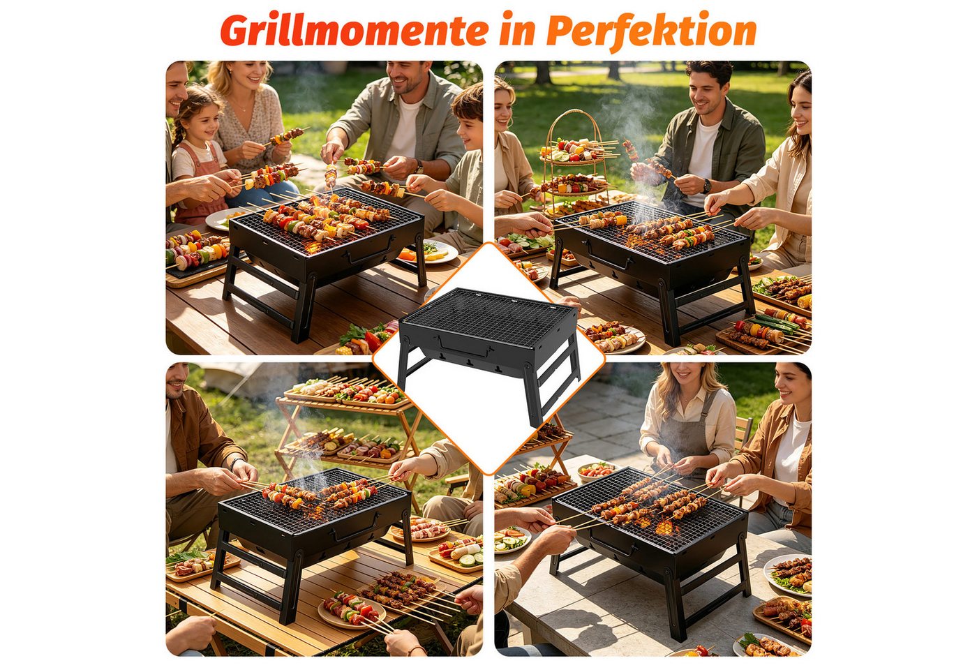 Huracan Holzkohlegrill Tragbarer,Klappbar Kompakter Grill mit Griff, und entnehmbarem Ascheauffangbehälter, Edelstahl Kleiner Grill Picknickgrill, für Garten, Balkon, Camping, Picknick & unterwegs