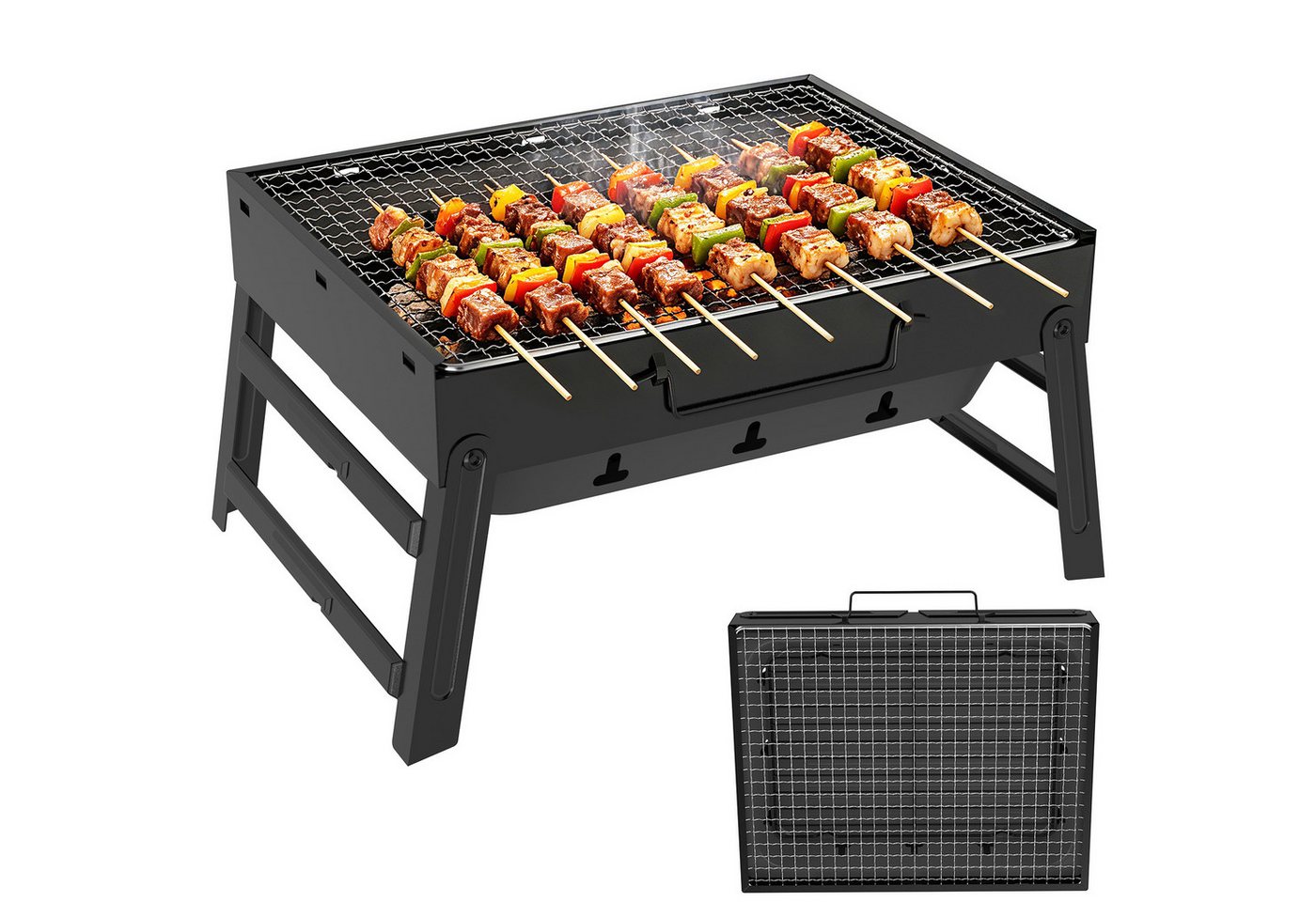 Huracan Holzkohlegrill Tragbarer,Klappbar Kompakter Grill mit Griff, und entnehmbarem Ascheauffangbehälter, Edelstahl Kleiner Grill Picknickgrill, für Garten, Balkon, Camping, Picknick & unterwegs Bild 3