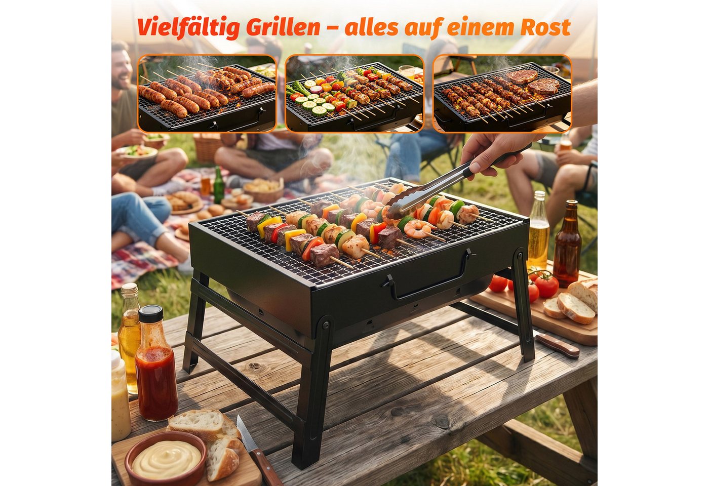 Huracan Holzkohlegrill Tragbarer,Klappbar Kompakter Grill mit Griff, und entnehmbarem Ascheauffangbehälter, Edelstahl Kleiner Grill Picknickgrill, für Garten, Balkon, Camping, Picknick & unterwegs Bild 4