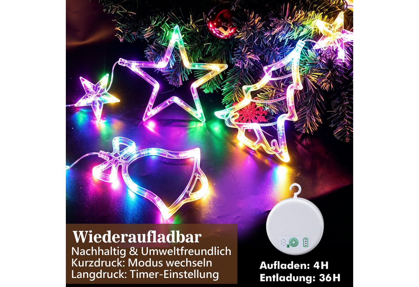 skelo LED Stern LED Weihnachtsstern Fensterlicht Wiederaufladbar, 3 Set, Weihnachtsbeleuchtung, LED fest integriert, RGB, LED Weihnachtsdeko Fenster mit Timer, RGB Lichterkette Sterne
