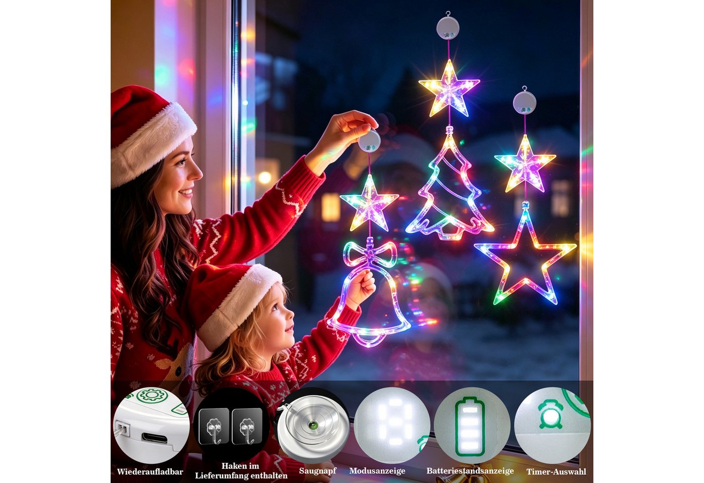 skelo LED Stern LED Weihnachtsstern Fensterlicht Wiederaufladbar, 3 Set, Weihnachtsbeleuchtung, LED fest integriert, RGB, LED Weihnachtsdeko Fenster mit Timer, RGB Lichterkette Sterne Bild 2