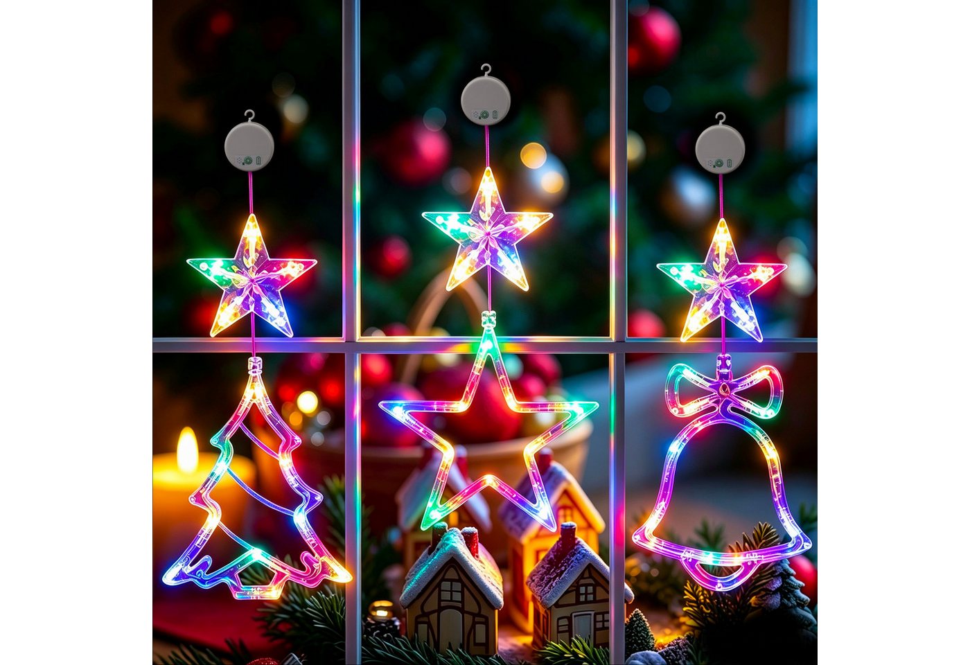 skelo LED Stern LED Weihnachtsstern Fensterlicht Wiederaufladbar, 3 Set, Weihnachtsbeleuchtung, LED fest integriert, RGB, LED Weihnachtsdeko Fenster mit Timer, RGB Lichterkette Sterne Bild 4