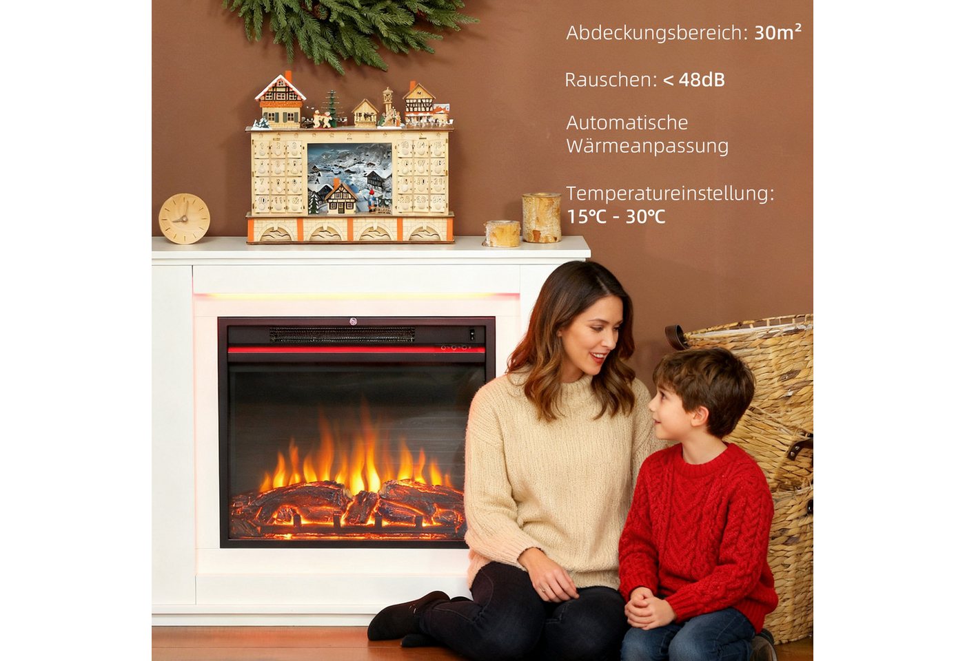 HOMCOM Elektrokamin mit Heizung 1000 W/ 2000 W, Überhitzungsschutz, Weiß Bild 3