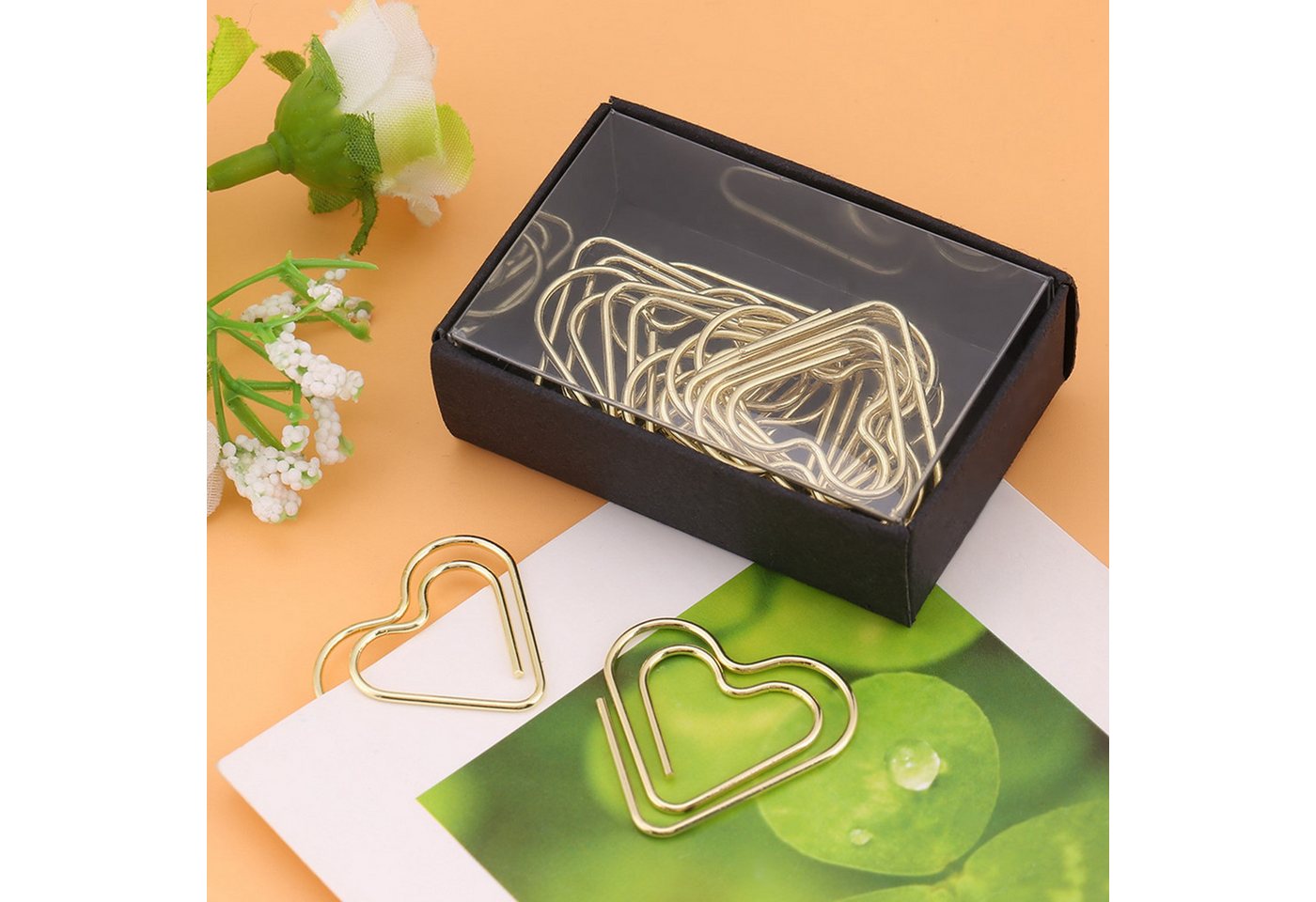 SURFOU Büroklammer Herzförmige Büroklammern (Gold) – 12-teiliges Set als Lesezeichen, Dekorative Büroklammern aus Edelstahl, mit Aufbewahrungsbox Bild 2