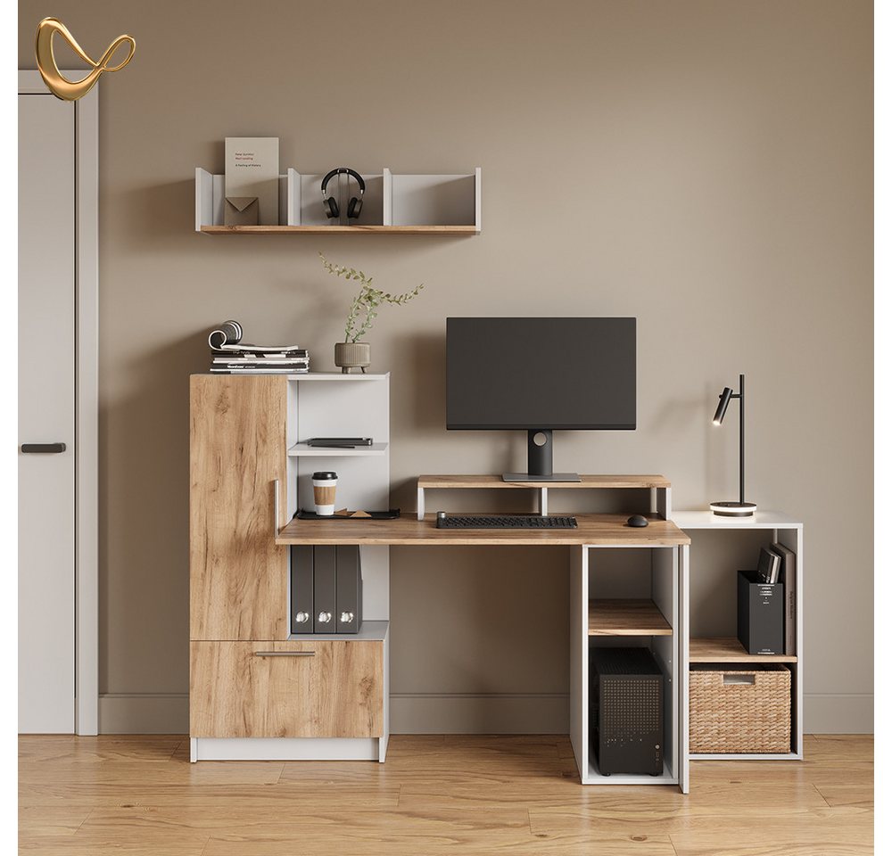 Livinity® Bücherregal Lorena, Weiß/Goldkraft Eiche, mit 2 Fächern, 1-tlg.