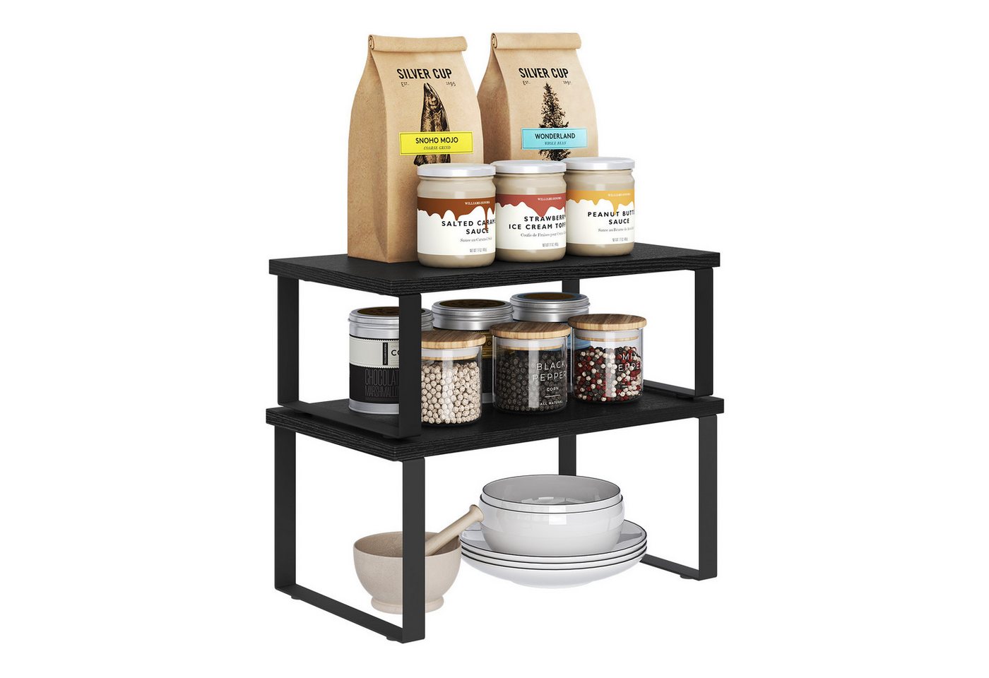 Woltu Küchenregal, 2-tlg., Gewürzregal 2er Set Stapelbares Küchenregal Kleines Küchen-Organizer Bild 2