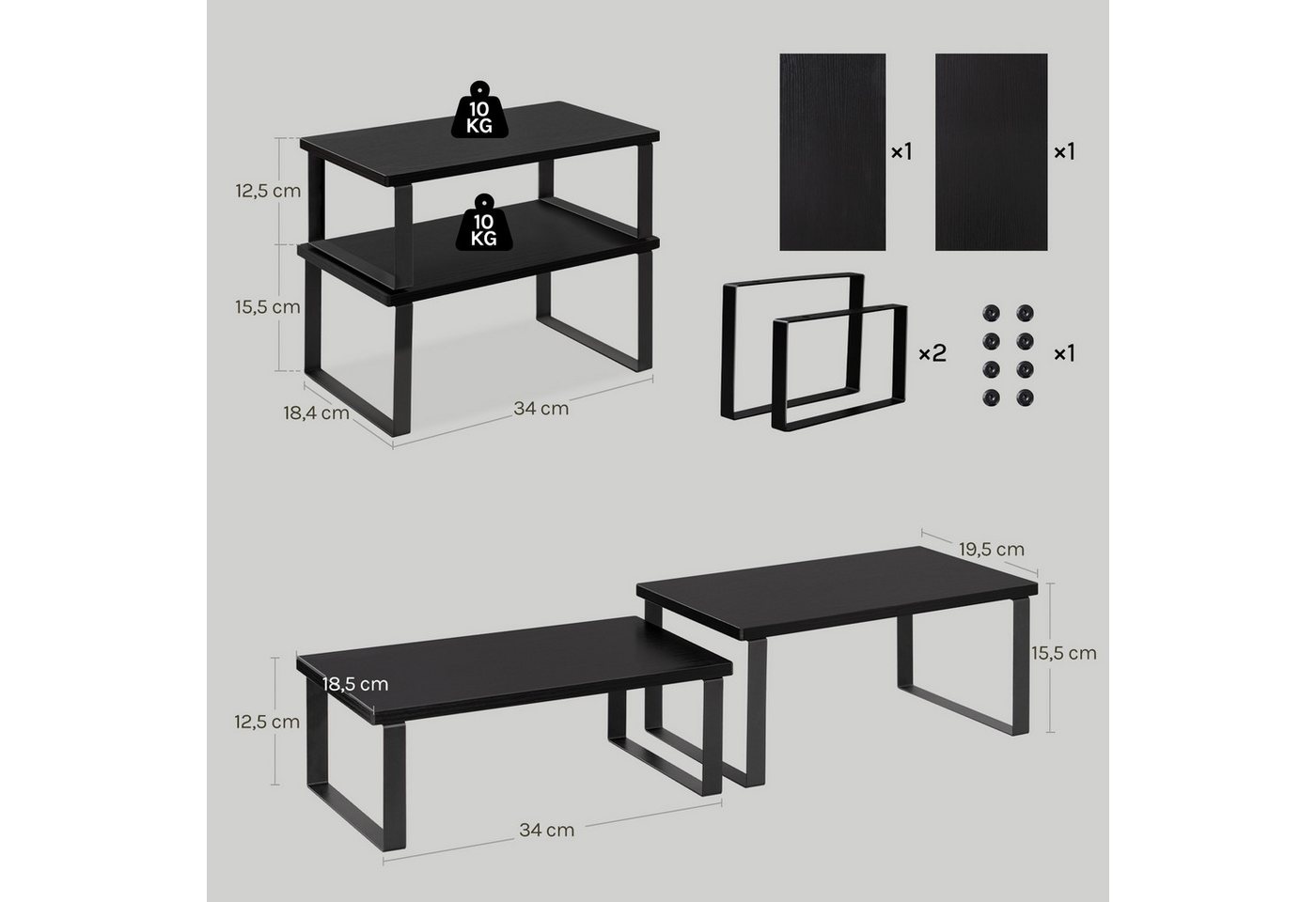 Woltu Küchenregal, 2-tlg., Gewürzregal 2er Set Stapelbares Küchenregal Kleines Küchen-Organizer Bild 4