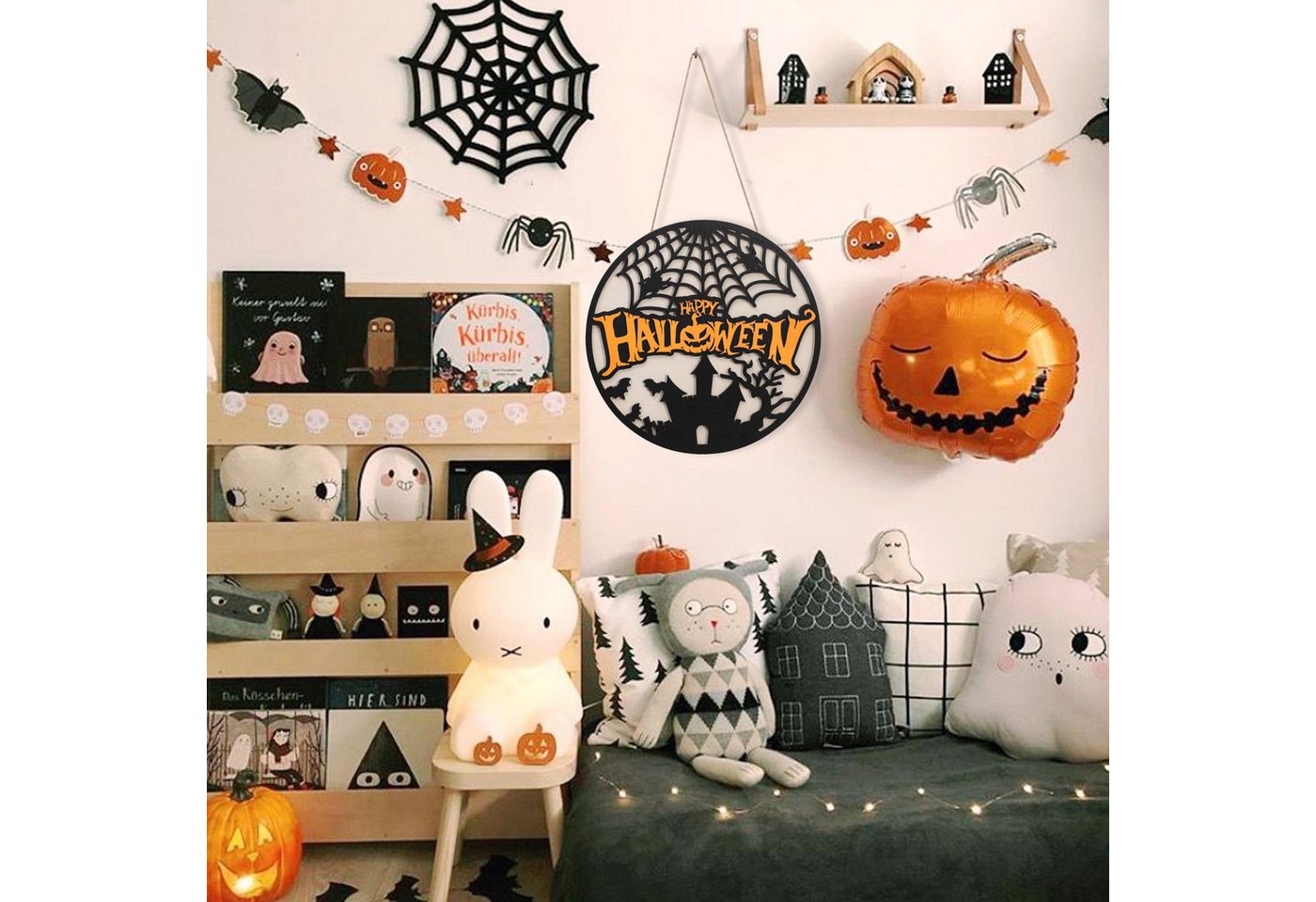 Bomiclss Dekokranz Holz Türkranz Herbst 30cm, Halloween-Dekoration, Kunstkranz, Hängedekoration für Haustür, Innen- und Außenbereich, Party