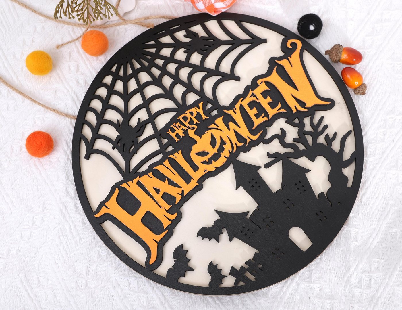 Bomiclss Dekokranz Holz Türkranz Herbst 30cm, Halloween-Dekoration, Kunstkranz, Hängedekoration für Haustür, Innen- und Außenbereich, Party Bild 2