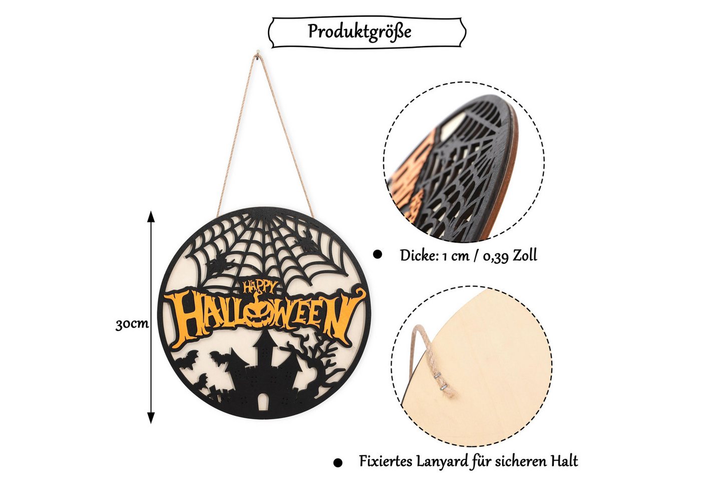 Bomiclss Dekokranz Holz Türkranz Herbst 30cm, Halloween-Dekoration, Kunstkranz, Hängedekoration für Haustür, Innen- und Außenbereich, Party Bild 5