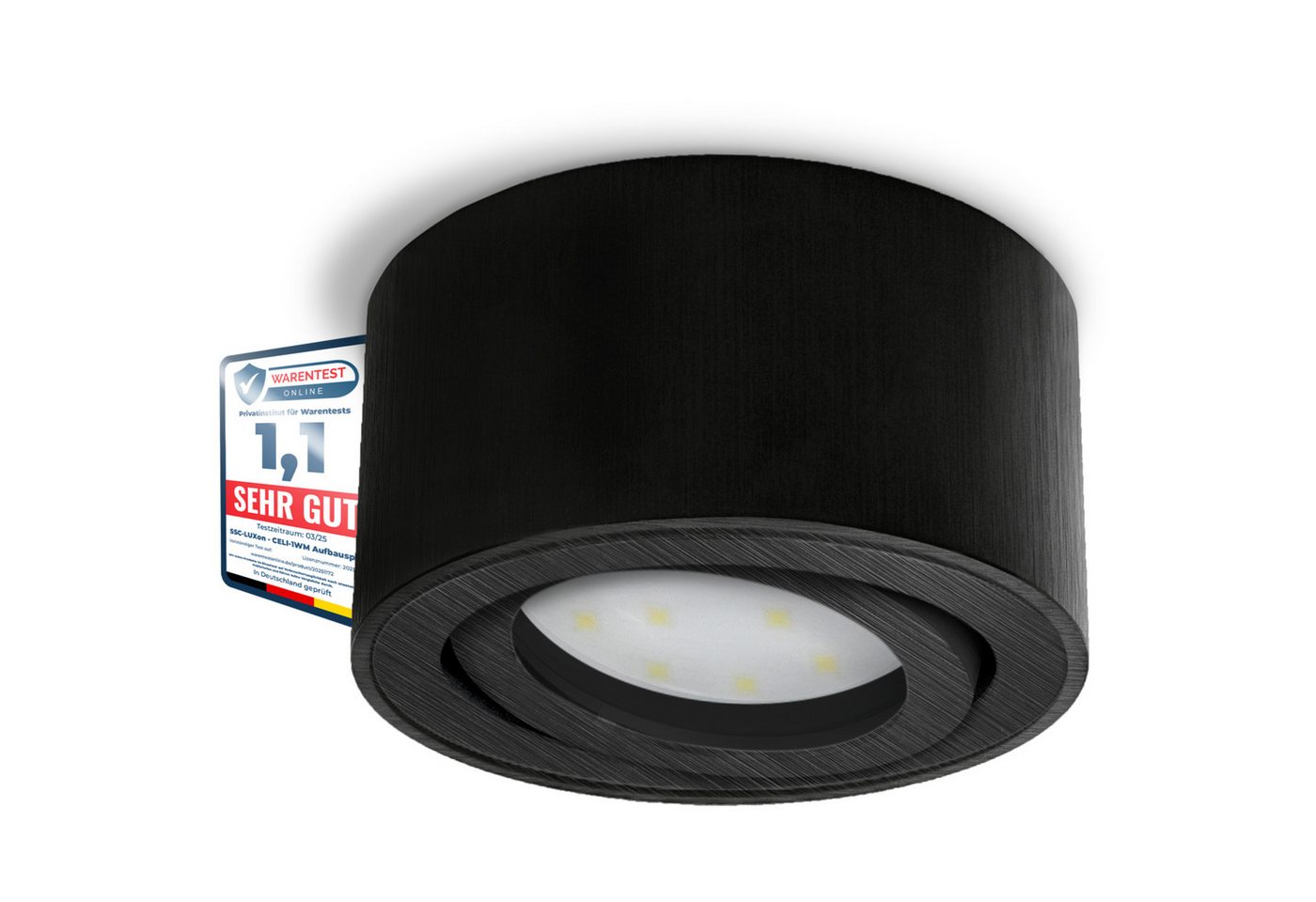 SSC-LUXon LED Aufbaustrahler CELI-1B flacher Decken Aufbauspot schwarz schwenkbar mit LED Modul, Neutralweiß Bild 3