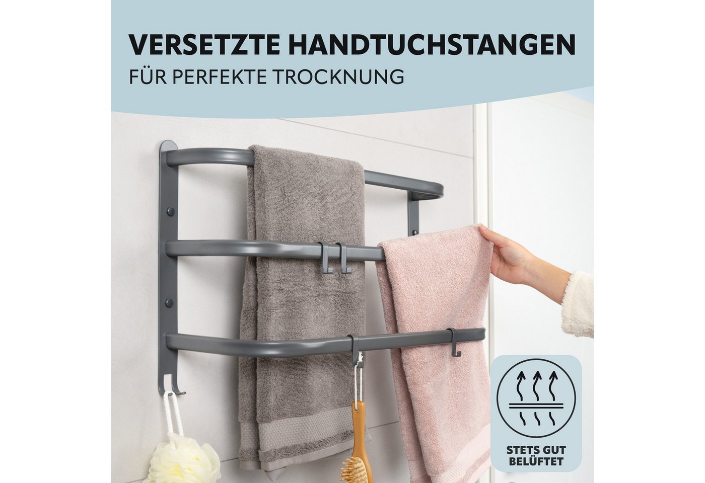 bremermann Handtuchstange Wand-Handtuchhalter, 3 gestufte Ablagen, Handtuchstange, Wandmontage Bild 4