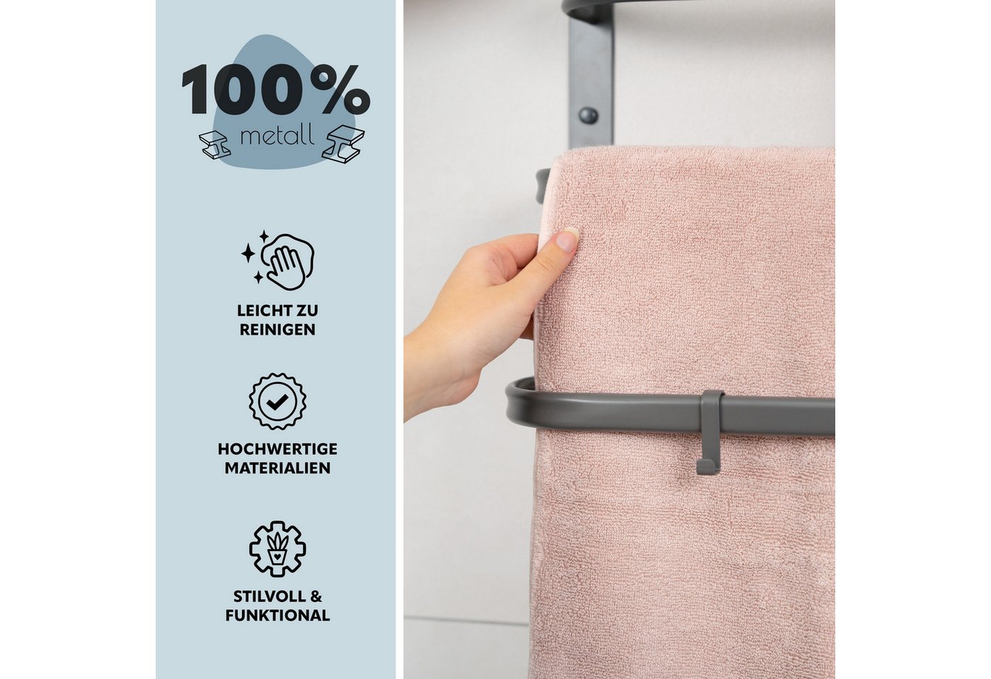 bremermann Handtuchstange Wand-Handtuchhalter, 3 gestufte Ablagen, Handtuchstange, Wandmontage Bild 5