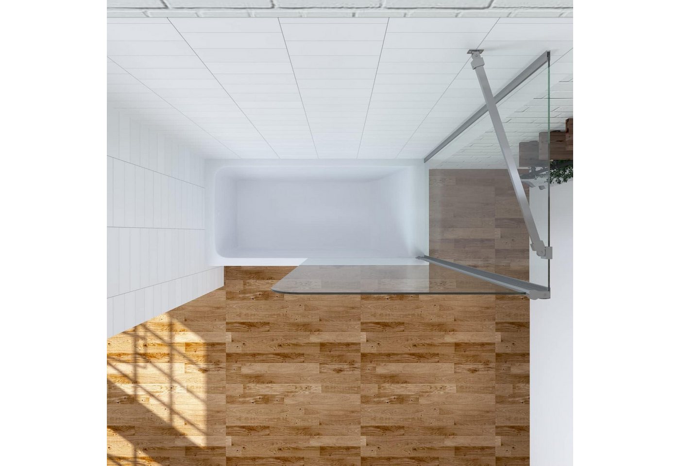 AQUABATOS Badewannenaufsatz Duschtrennwand Duschabtrennung Spritzschutzwand für Badewanne, 5mm ESG, Duschwand für Badewanne mit Seitenwand,Glaswand mit Nano Beschichtung