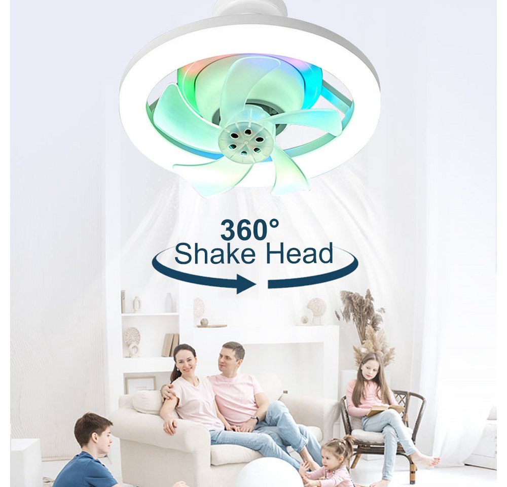 Detrida LED Deckenleuchte mit Ventilator Deckenlampe Deckenventilator mit Beleuchtung, Ø26cm 40W, 360 ° Schüttelkopf Saugventilatorlicht, E27, Lüfter mit Licht Dimmbar 3000-6500K mit Fernbedienung Timer Leiser LED Bild 3