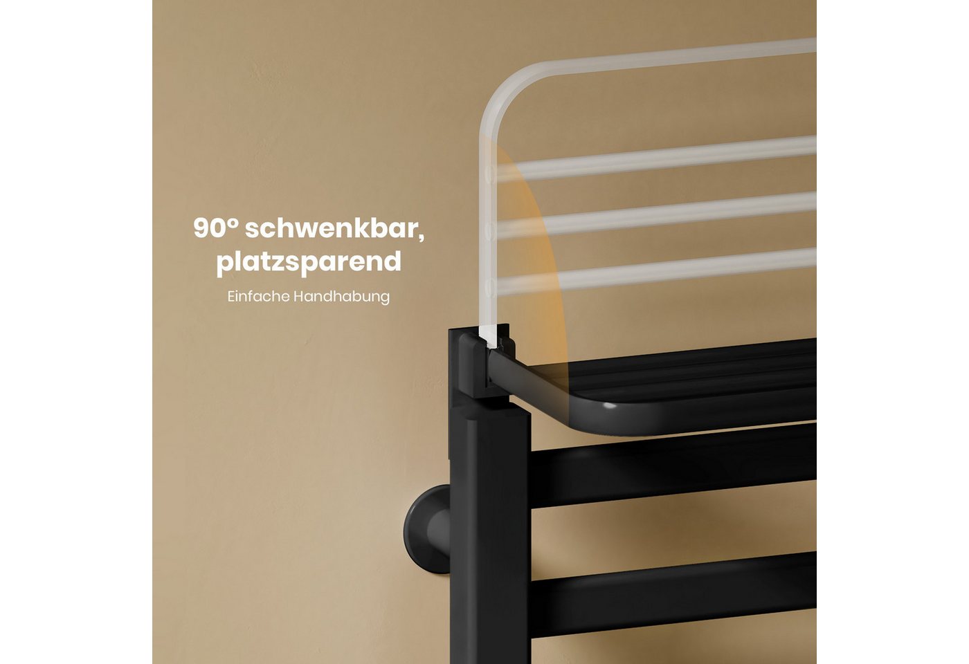 EMKE Elektrischer Badheizkörper Handtuchwärmer mit intelligentem Thermostat undklappbarer Ablage, in gerader Ausführung 50 × 50 cm, mit Handtuchstange und 6 Haken Bild 5