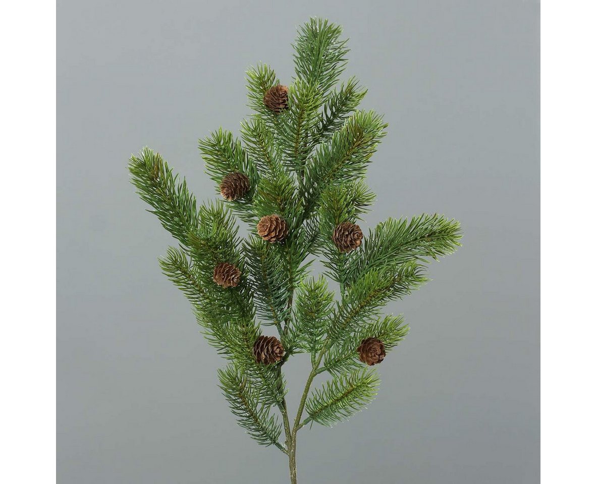 Kunstpflanze Tannenzweig künstlich Grün mit braunen Zapfen Länge 64 cm, mucPlants