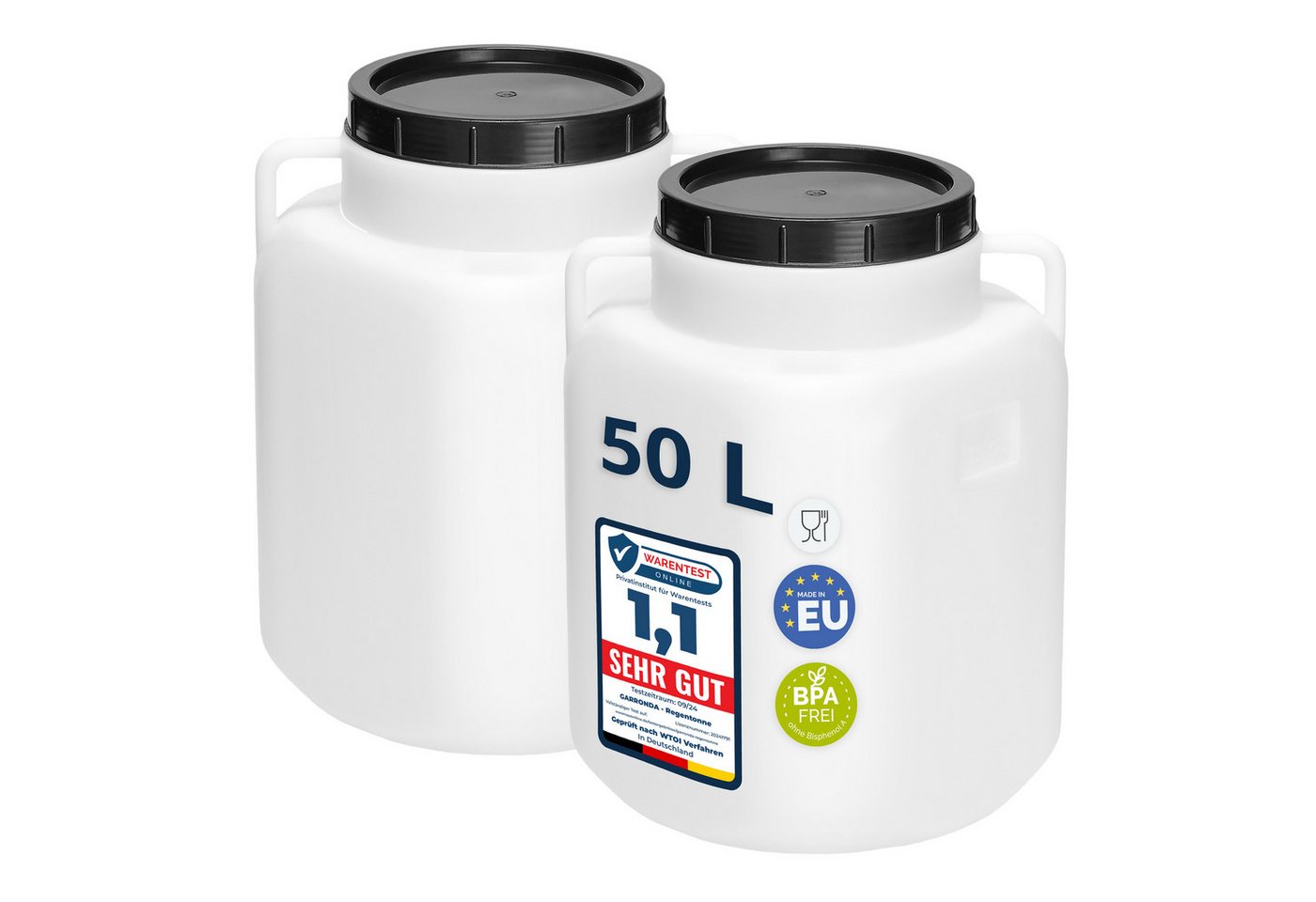 Garronda Regentonne Set BPA-freies quadratisches Fass Behälter mit Deckel GD-0134, 50 l, (2-tlg), BPA-Frei Bild 3