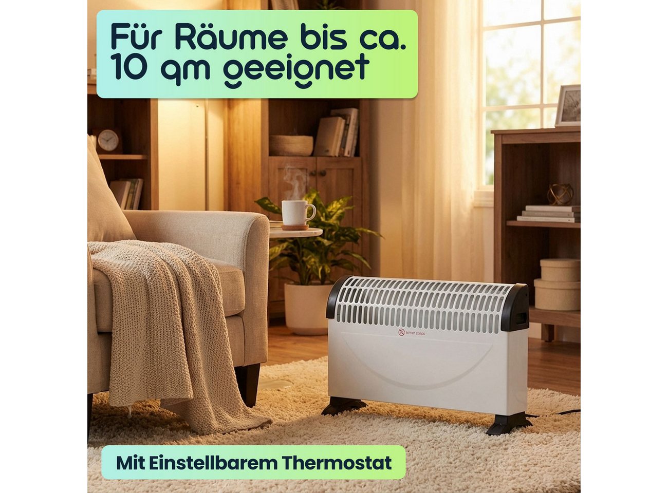 *Alpina* Konvektor Konvektor-Heizung 1500W 50 x 33cm mit Thermostat, Standheizgerät, mit 3 Stufen, Thermostat, Überhitzungsschutz & GS-Zeichen Bild 2