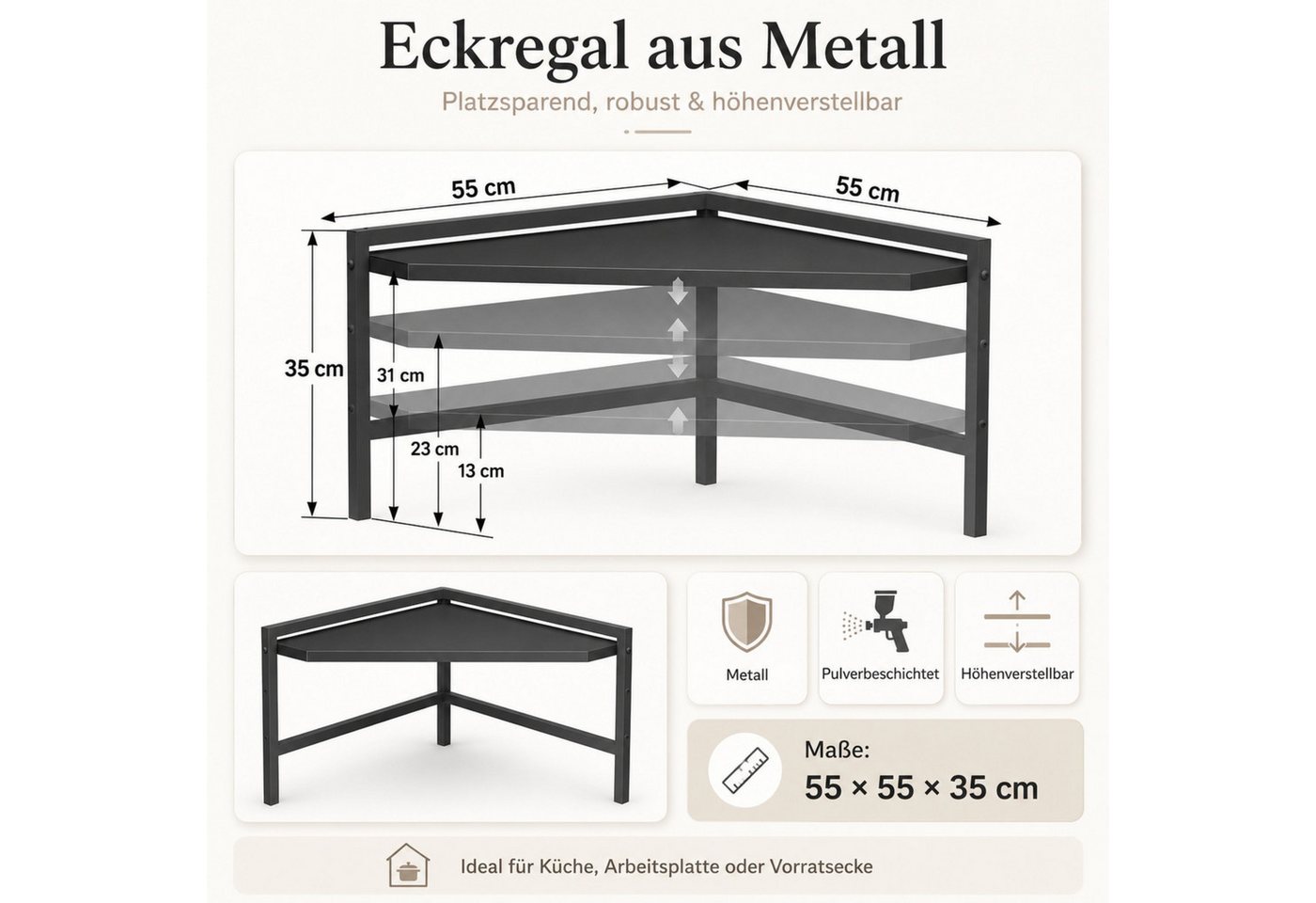 DanDiBo Küchenregal Eckregal Küche Küchenregal Arbeitsplatte 55x55 cm Mikrowellenregal Bild 2