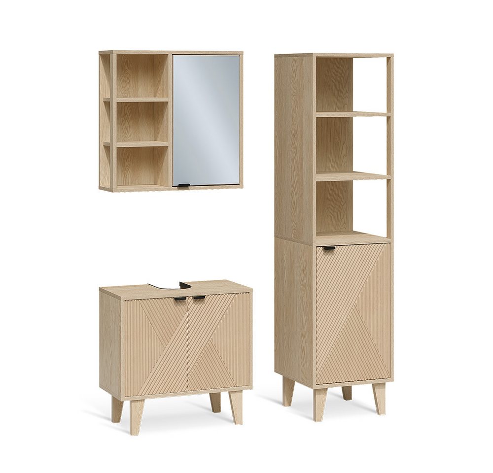 Vicco Badmöbel-Set Arven, Eiche, 3-er Set mit Hochschrank, (3-St., 3er Set) Bild 2