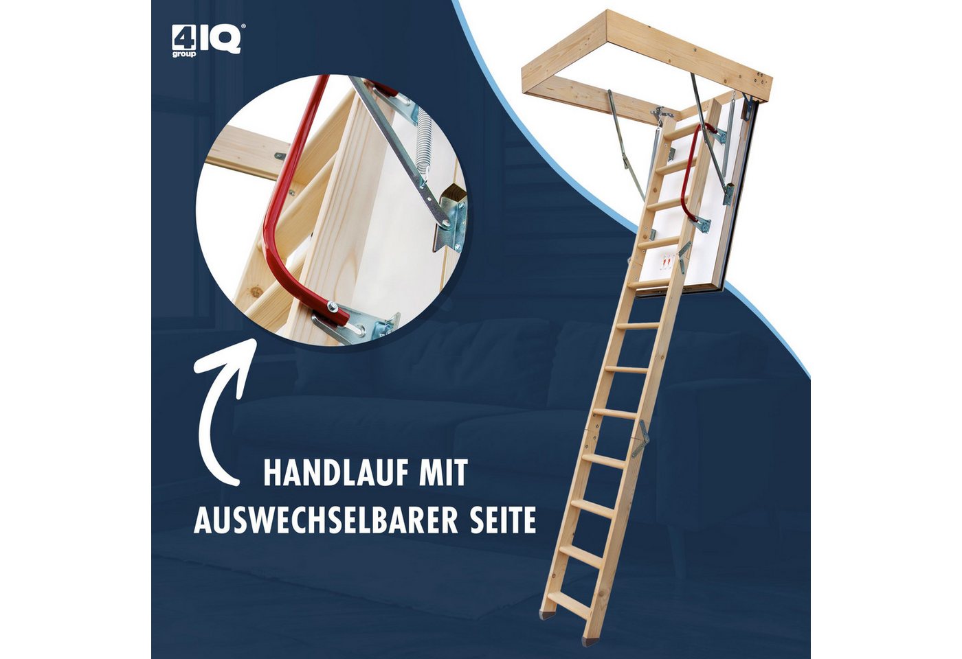 4iQ Group Bodentreppe 4STEP NORDIC Dachbodentreppe isolierte Deckenklappe U-Wert 0,44 W/m²K, für Geschosshöhen bis 275,00 cm, (90 x 80 cm), wärmegedämmt, Klappe 87 mm, U-Wert 0,44 W/(m²K), beidseitig weiß Bild 2