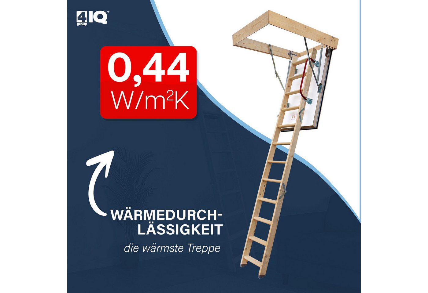 4iQ Group Bodentreppe 4STEP NORDIC Dachbodentreppe isolierte Deckenklappe U-Wert 0,44 W/m²K, für Geschosshöhen bis 275,00 cm, (90 x 80 cm), wärmegedämmt, Klappe 87 mm, U-Wert 0,44 W/(m²K), beidseitig weiß Bild 3