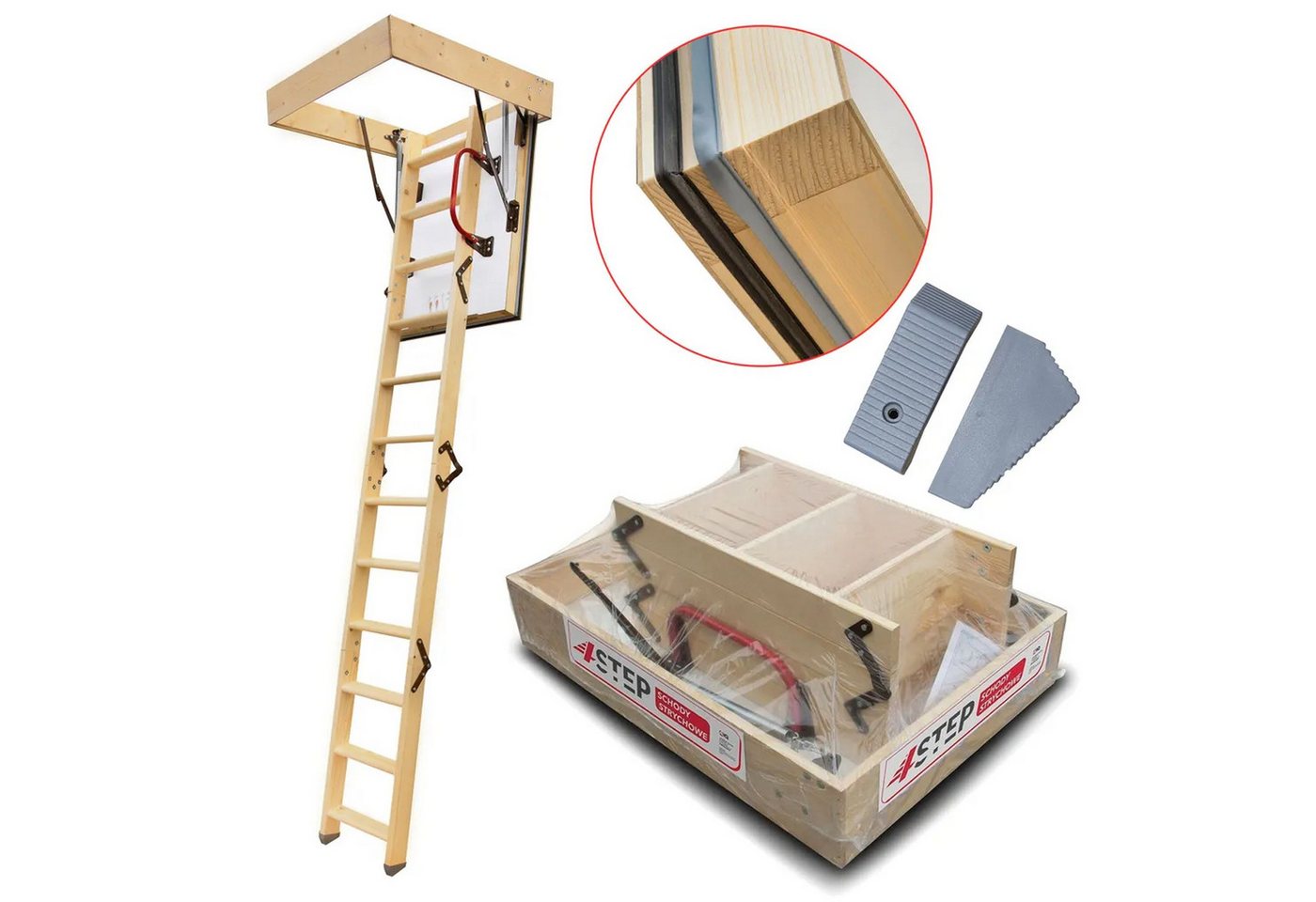 4iQ Group Bodentreppe 4STEP NORDIC Dachbodentreppe isolierte Deckenklappe U-Wert 0,44 W/m²K, für Geschosshöhen bis 275,00 cm, (90 x 80 cm), wärmegedämmt, Klappe 87 mm, U-Wert 0,44 W/(m²K), beidseitig weiß Bild 5
