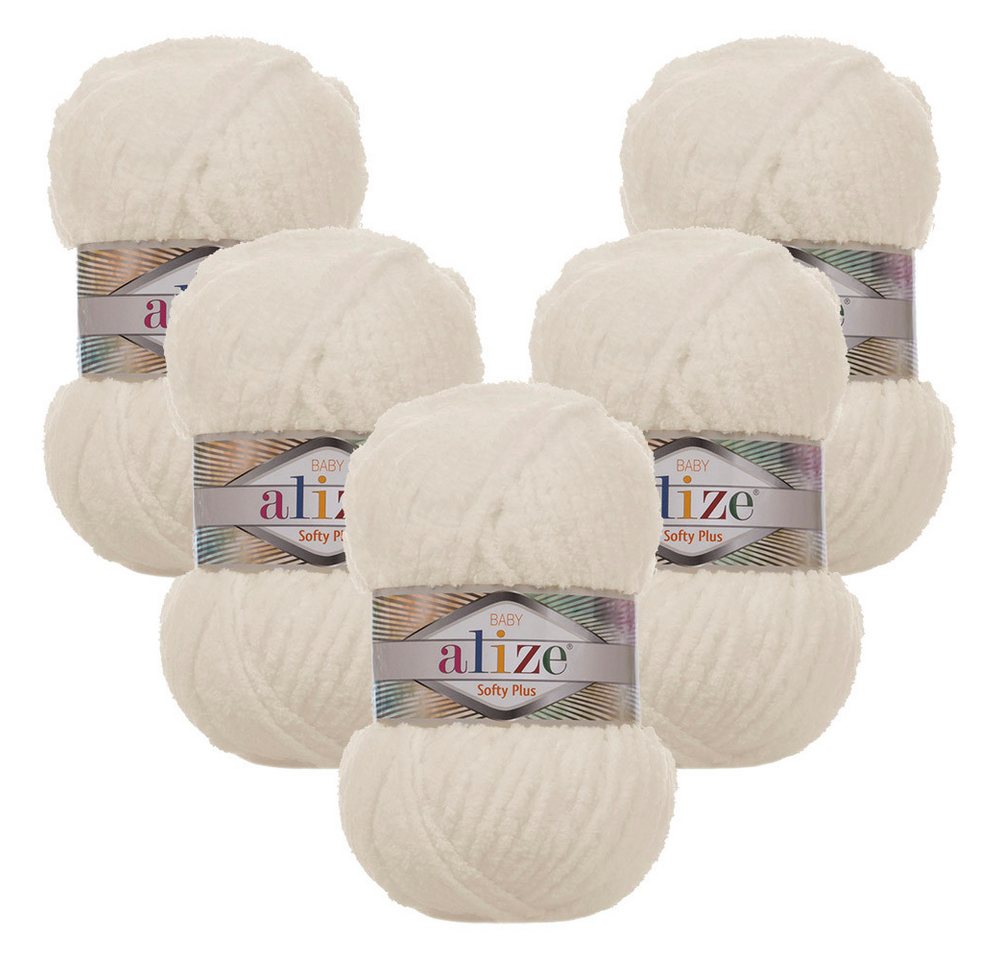 Alize 5 x ALIZE Softy Plus Häkelwolle, 120 m, Chenillegarn,Babywolle,Super Bulky,flauschig