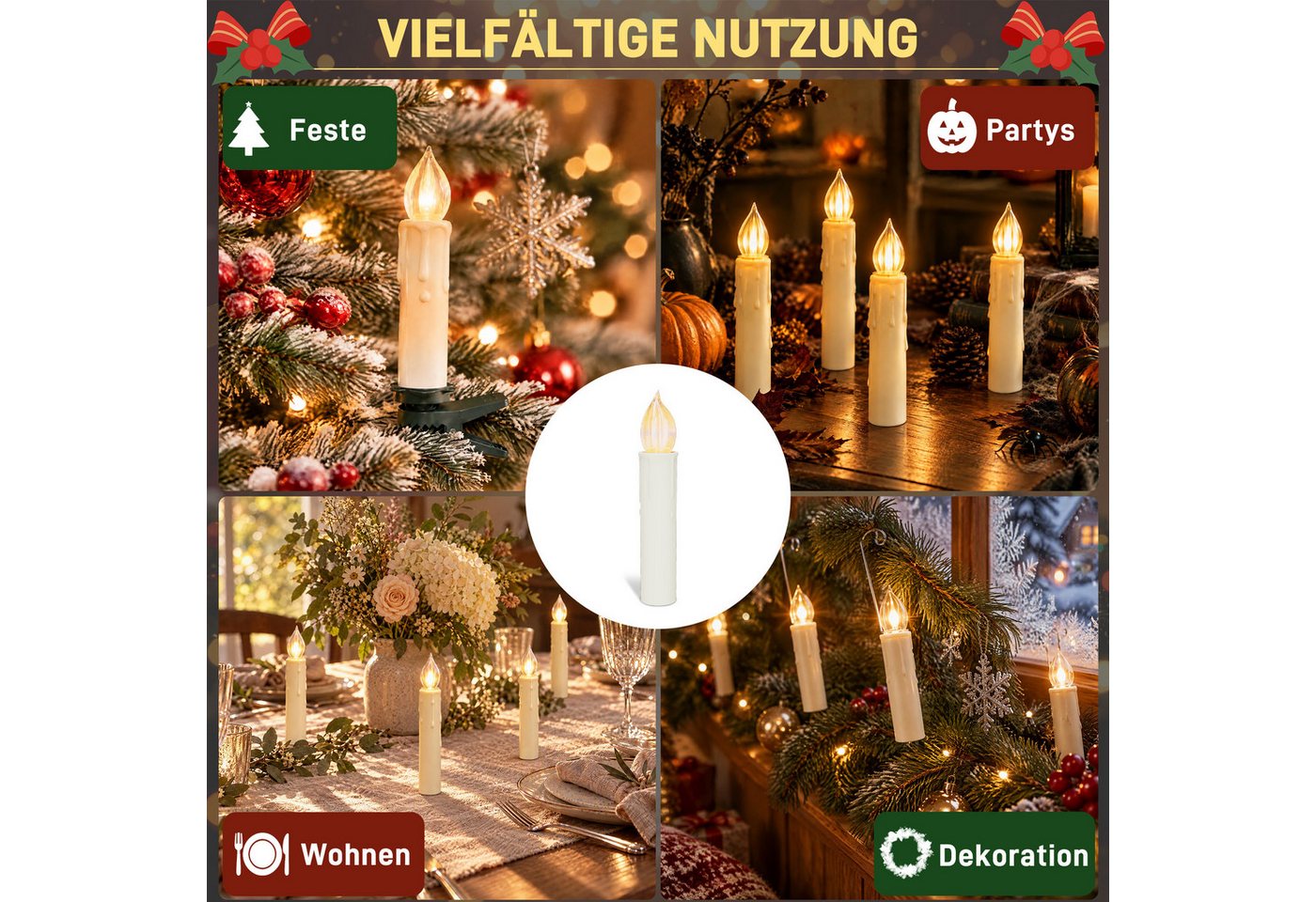 FIVMEN LED-Kerze LED Kerzen Weihnachtskerzen Flammenlose Dimmbar mit Fernbedienung, Eine festliche Weihnachtsatmosphäre und passende Weihnachtsdekoration Bild 2