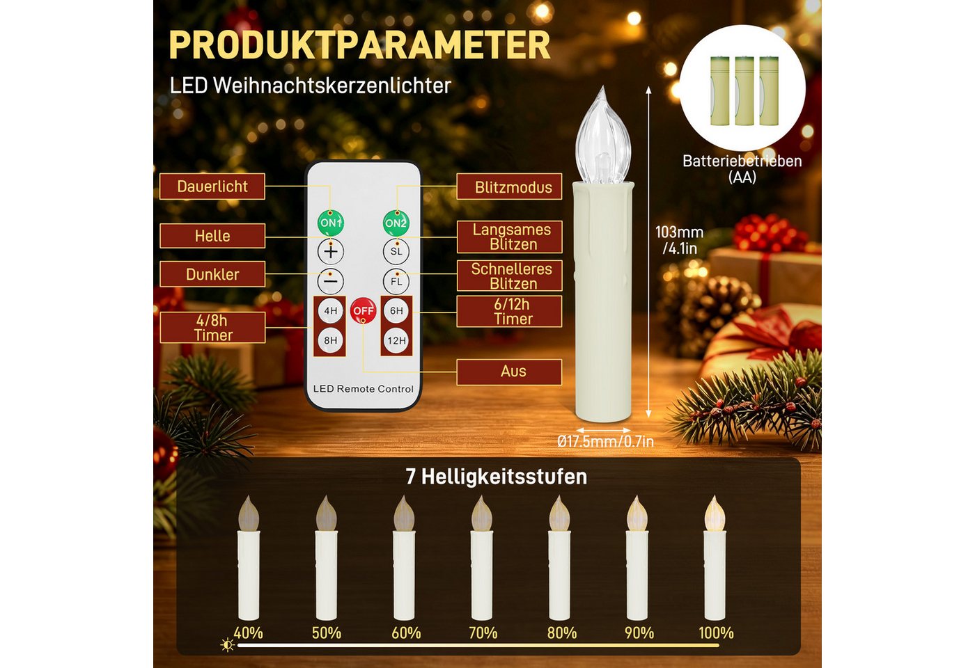 FIVMEN LED-Kerze LED Kerzen Weihnachtskerzen Flammenlose Dimmbar mit Fernbedienung, Eine festliche Weihnachtsatmosphäre und passende Weihnachtsdekoration Bild 3