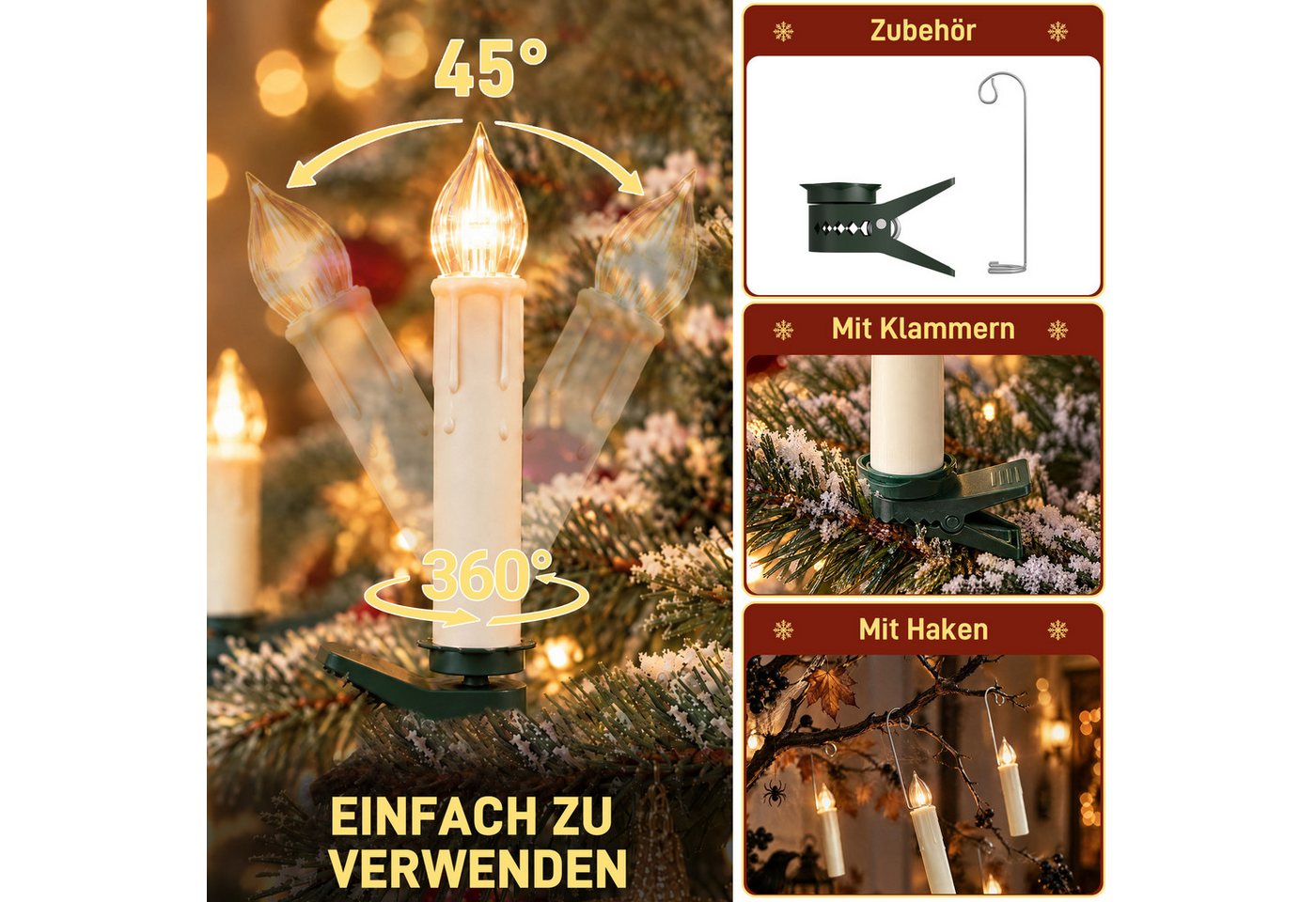 FIVMEN LED-Kerze LED Kerzen Weihnachtskerzen Flammenlose Dimmbar mit Fernbedienung, Eine festliche Weihnachtsatmosphäre und passende Weihnachtsdekoration Bild 5