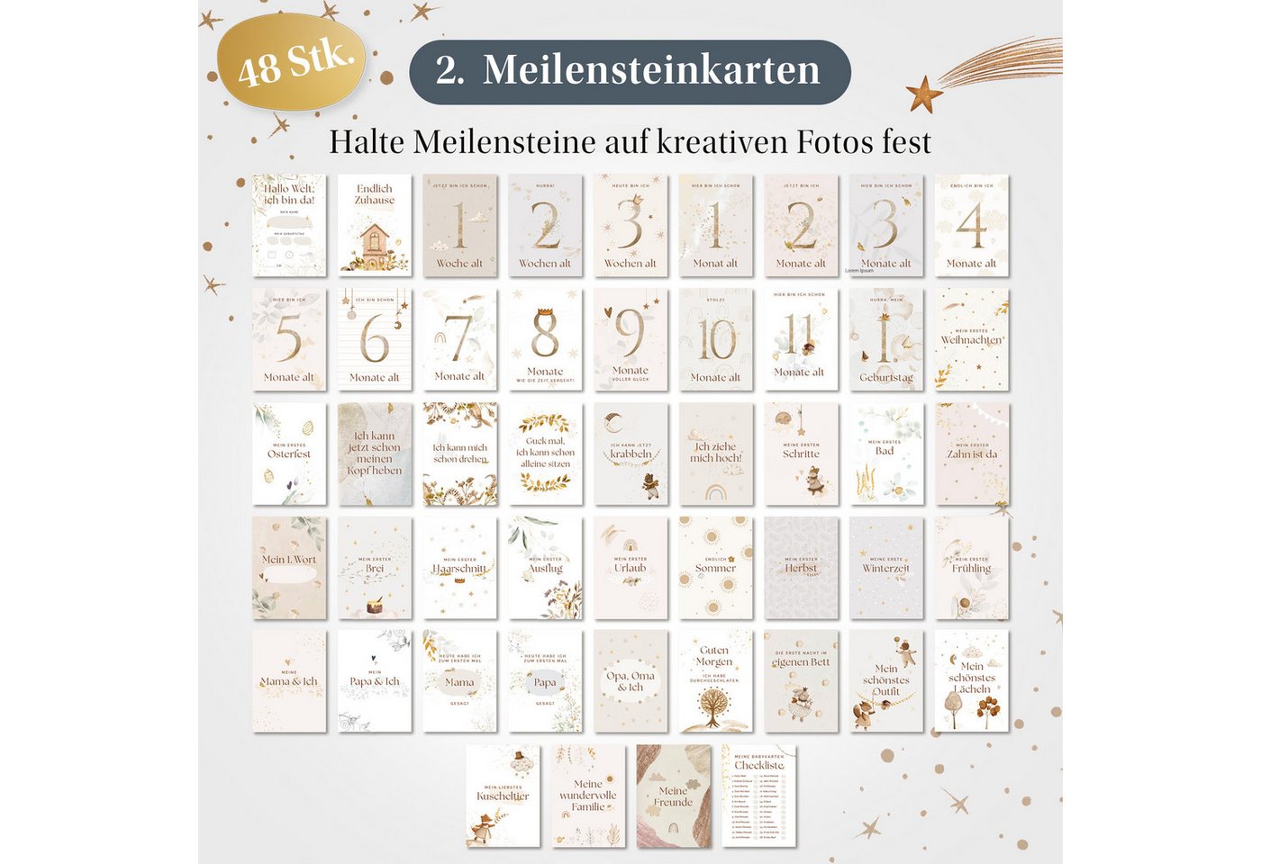 Eulentaler Tagebuch Babyalbum Geschenkset 3in1 Leinen, Babyalbum, 48 Meilensteinkarten & Baby-Abdruckset, Geschenk zur Geburt Bild 2